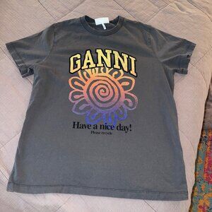 Ganni Womens Tee Shirt Size Small Gray Basic Jersey Flower Relaxed Volcanic Ash
